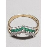 9CT GOLD CZ AND EMERALD 2 ROW WISHBONE RING SIZE N GROSS WEIGHT 1.5G