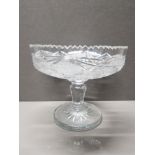 GEORGIAN ANGLO IRISH LEAD CRYSTAL COMPOTE WITH STEM CUT AND PATTERNED BOWL ON THICK UNDERCUT BASE