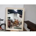 MODERN CREAM FRAMED BEVEL EDGED MIRROR 90CM BY 116CM