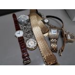 BOX OF LADYS WRISTWATCHS AND GILDED BELT ETC