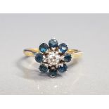 9CT GOLD DIAMOND SAPPHIRE CLUSTER RING 4.5G SIZE N