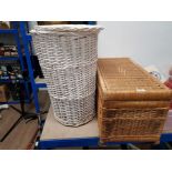 WICKER STORAGE BOX AND LIDDED LAUNDRY BASKET