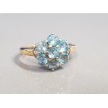 9CT GOLD AQUAMARINE CLUSTER RING 2.5G SIZE P