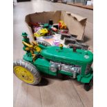 BOX CONTAINING MISCELLANEOUS DIE CAST VEHICLES BY MATCHBOX AND DINKY ALSO INCLUDES VINTAGE TOY