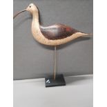 PASSIVE CARVED WOOD CURLEW DECOY ON STAND