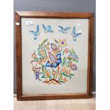 OAK FRAMED VICTORIAN TAPESTRY BIRDS AND FLOWERS DESIGN