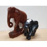 2 WOODEN HAND CARVED ELEPHANT ORNAMENTS