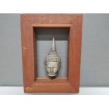 WOODEN FRAMED TIBETAN BUDDHA HEAD DISPLAY