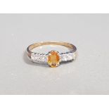 9CT GOLD ORANGE STONE AND CZ RING 1.4G SIZE N