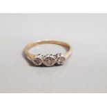 9CT GOLD 3 STONE DIAMOND RING 1.4G SIZE O1/2