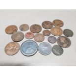 TRAY OF EARLY ENGLISH COPPER COINS INCLUDING GEORGE III AND VICTORIAN 1854 FARTHING PLUS EDWARD VII