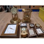 2 ANNIVERSARY CLOCKS ONE WITH DOME GLASS PLUS KEY STORAGE WALL CLOCK AND MINATURE CLOCKS