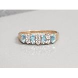 9CT GOLD AQUAMARINE AND DIAMOND BAND 2.1G SIZE O1/2