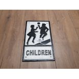 CAST METAL BLACK AND WHITE CHILDREN SIGN