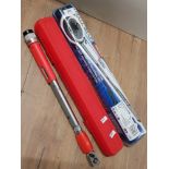 CLARKE 1/2 INCH DRIVE TORQUE WRENCH STILL SEALED TOGETHER WITH TRI TORQ WRENCH WITH CASE
