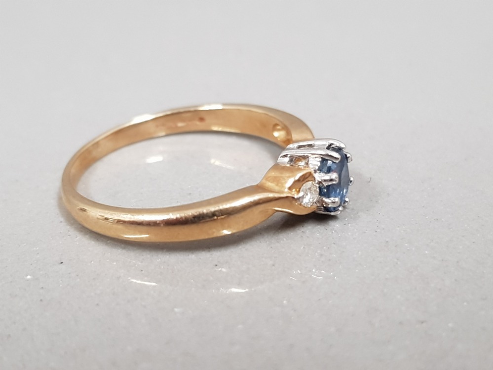 9CT GOLD BLUE STONE & DIAMOND RING 2.1G SIZE R - Image 2 of 2