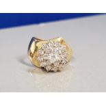 14CT GOLD HIGH SET DIAMOND CLUSTER RING 7.4G SIZE N1/2