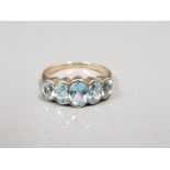 9CT GOLD FIVE STONE AQUAMARINE RING 3.1G SIZE O