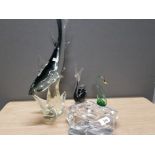 4 GLASS ITEMS INCLUDES 3 ANIMAL ORNAMENTS MURANO SHARK, SNAIL AND SWAN PLUS ANGEL SHAPED
