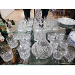 2 SETS OF 6 CRYSTAL DRINKING GLASSES TOGETHER WITH A SHIPS DECANTER PLUS ONE OTHER