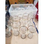 A SUBSTANTIAL AMOUNT OF ANCHOR HOCKING BOOPIE GILT EDGE DRINKING GLASSES COMPRISING 8 CHAMPAGNE