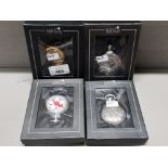 4 SILVER PLATED POCKET WATCHES FROM THE HERITAGE COLLECTION ALL WITH ORIGINAL BOX