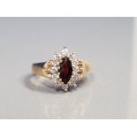 9CT GOLD GARNET AND CZ CLUSTER 3.5G SIZE N1/2