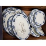 6 PLACE BLUE AND WHITE EARLY 20TH CENTURY DINNER PLATES PLUS MATCHING SET SERVING PLATES TUREENS