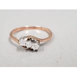 9CT GOLD DIAMOND 3 STONE RING 1.8G SIZE R