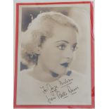 BETTE DAVIS 1908-1989 AMERICAN ACTRESS AND ACADEMY AWARD WINNER VINTAGE PHOTOGRAPH SIGNED OVER THE