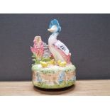 JEMIMA PUDDLEDUCK BEATRIX POTTER PORCELAIN MUSIC BOX THAT PLAYS WHAT A BEAUTIFUL MORNING