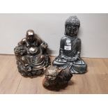 3 ORIENTAL STYLE FIGURES INCLUDING FOO DOG AND FAT BUDDHA