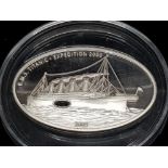 LIBERIA TEN DOLLAR SILVER PROOF COIN COMMEMORATING TITANIC EXPEDITION HOUSED IN CASE OF ISSUE WITH