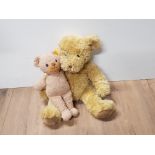 WELL LOVED STEIFF TEDDY BEAR AND LARGE JOINTED TEDDY BEAR WITH ONLY 1 EAR