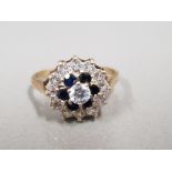 9CT GOLD SAPPHIRE AND CZ CLUSTER RING 2.1G SIZE L
