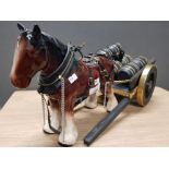 LARGE CERAMIC HORSE AND BARREL CARRIAGE