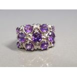 9CT WHITE GOLD AMETHYST CLUSTER RING 4.6G SIZE K1/2