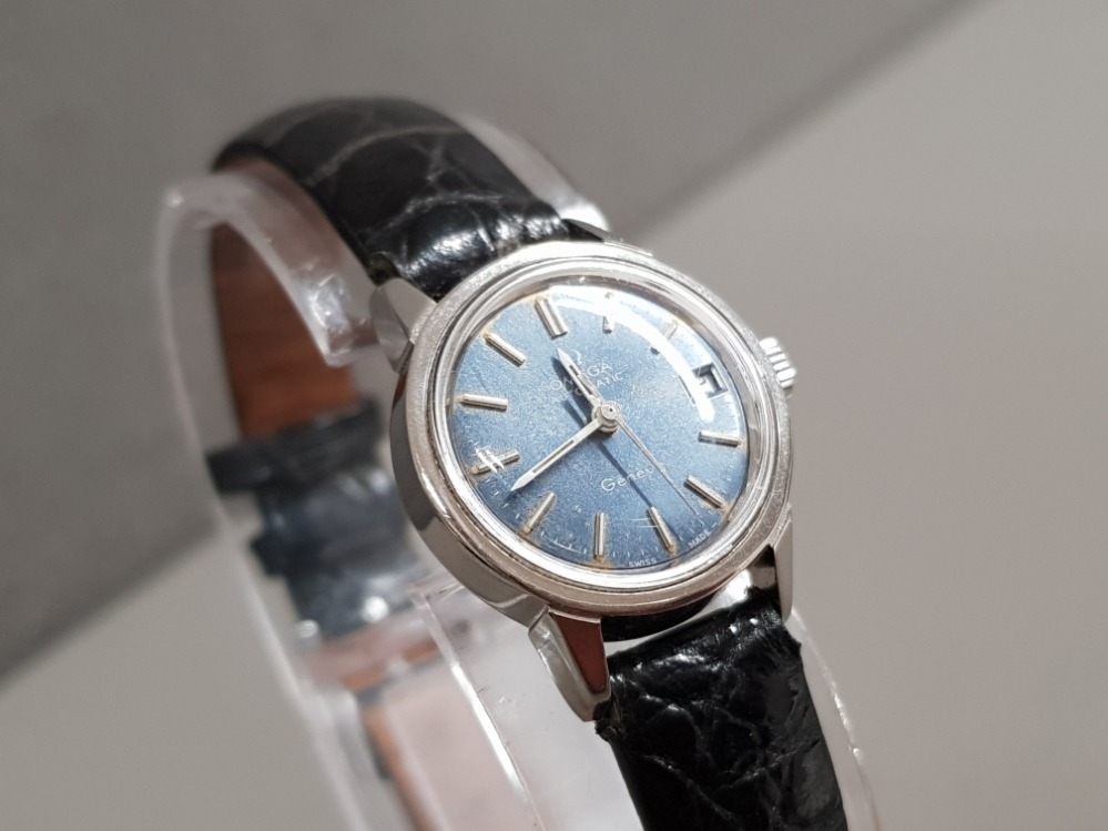 OMEGA GENEVE AUTOMATIC BLUE DIAL WATCH BLACK LEATHER - Image 3 of 3