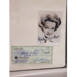 MARLENE DIETRICH 1901-1992 SIGNED 5 X 3.5 INCH PHOTOGRAPH WITH A NOTE WRITTEN ON REVERSE THAT SHE