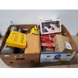 2 BOXES OF ASSORTED TOOLS INC BLACK AND DECKER RIGHT ANGLE SPEED CHANGER CATERPILLAR THREAD