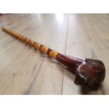 CARVED WALKING STICK WITH HOUND HEAD HANDLE