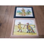 A PAIR OF FRAMED CRAFT CERAMICS HUNTING TILES HIDE AND SEEK AND ONE FOR THE POT