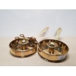 A PAIR OF LATE 19TH CENTURY BRASS ARTS AND CRAFTS STYLE NIGHT LIGHTS WITH CANDLE SHUBBER FANTASTIC