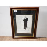 ALFRED HITCHCOCKS SIGNATURE AND FAMOUS PEN/INK SILHOUETTE ILLUSTRATION FRAMED AND GLAZED A VERY RARE