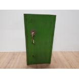 A GREEN SAFE WITH KEYS 61CM BY 32CM
