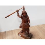 ORIGINAL JOSE PINAL MID CENTURY HAND CARVED WARRIOR SIGNED ON BASE HEIGHT 20 INCHES