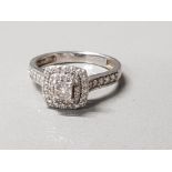 PLATINUM DIAMOND SQUARE CLUSTER RING APX .79CT WITH DIAMOND SHOULDERS 6.3G SIZE O1/2