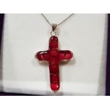 SILVER 925 LINED CRUCIFIX PENDANT ON CHAIN WITH POPPY DESIGN