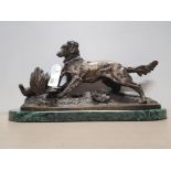 19TH CENTURY CAST BRONZE SCULPTURE RETRIEVER HUNTING DOG ON A MARBLE PLINTH EXCELLENT PATINA