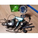 BAG CONTAINING 2 HAIR DRYERS, MAGNIFYING MIRROR AND GHD HAIR STRAIGHTENERS